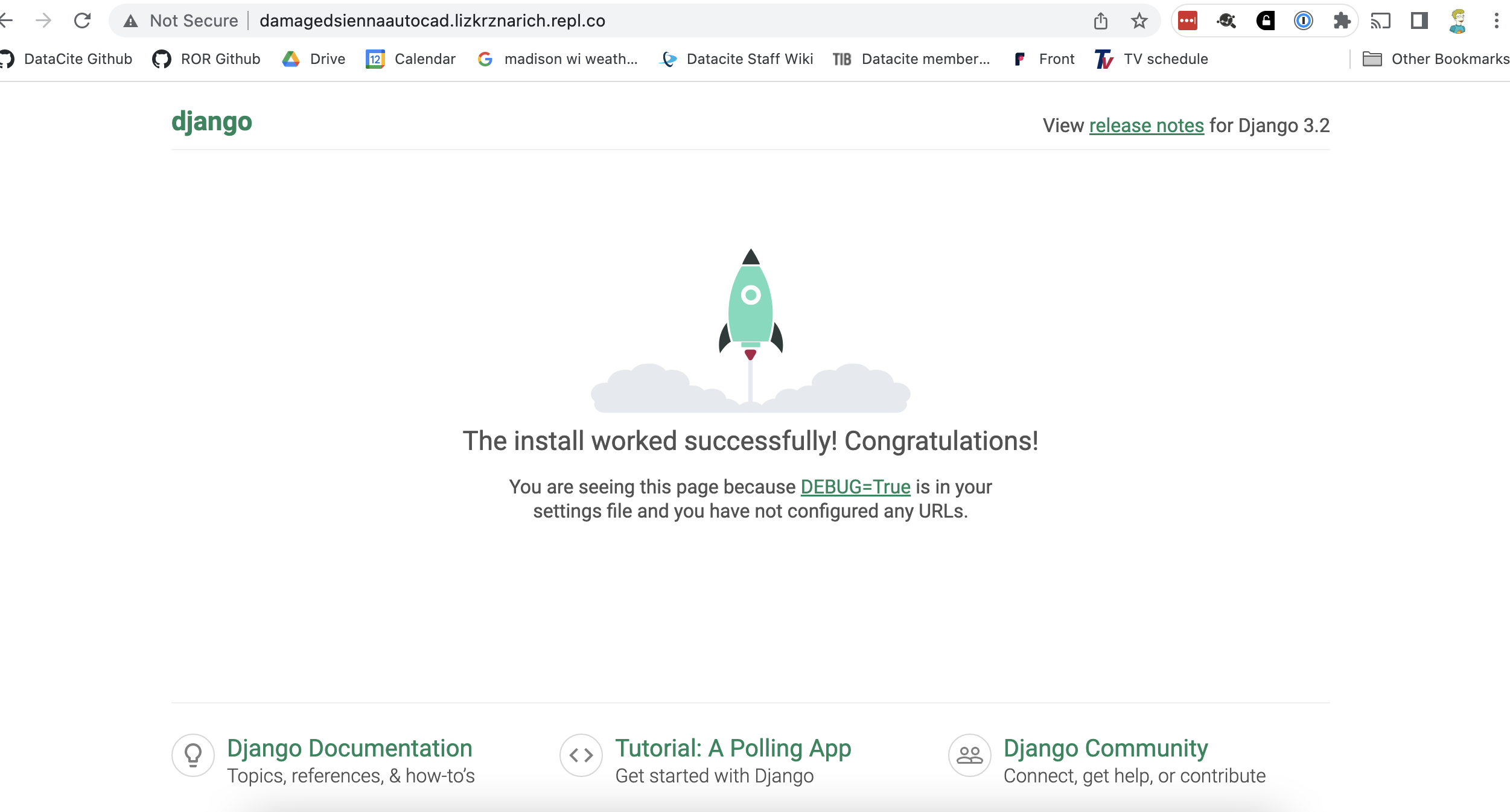Screenshot of Django landing page