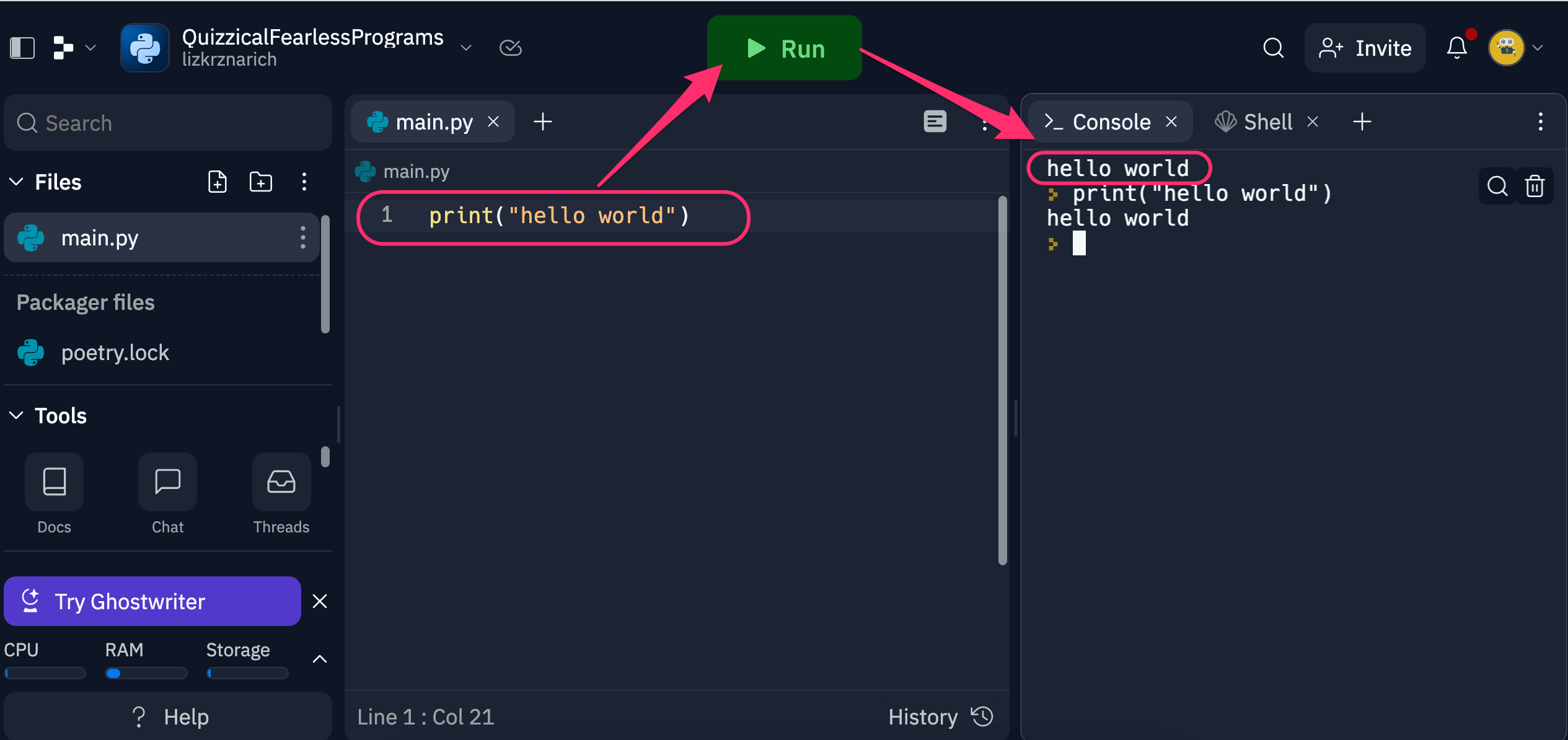 screenshot of repl