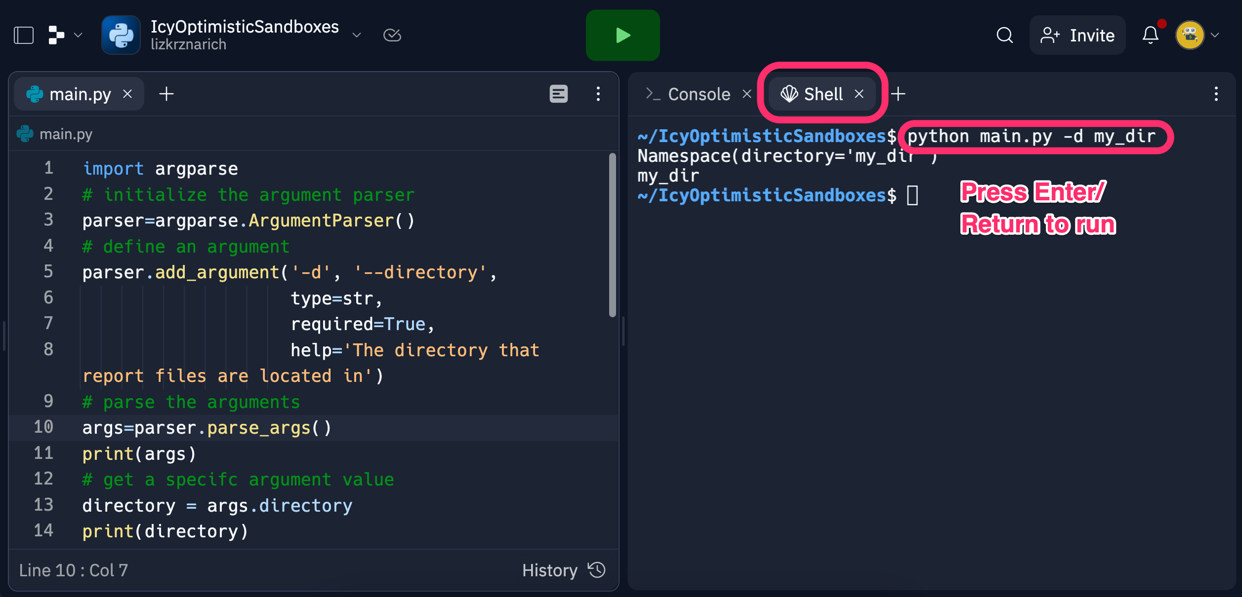 screenshot showing replit shell